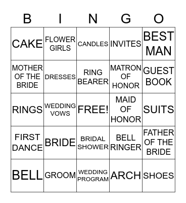 THE BRIDE IS COMING Bingo Card