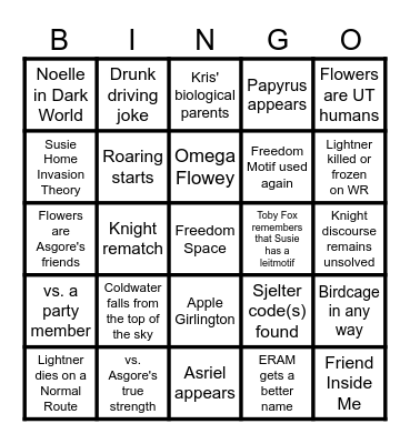 Deltarune Chapter 5! Bingo Card
