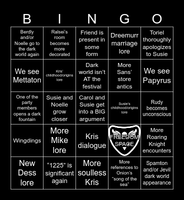 DELTARUNE CHAPTER 5 Bingo Card