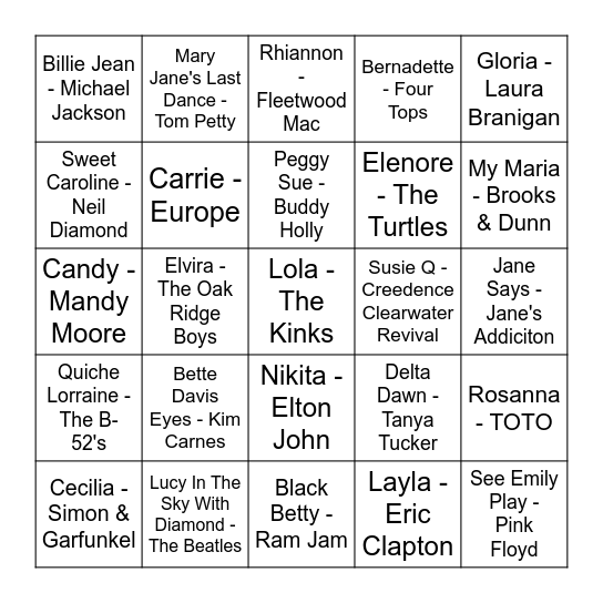 🎵 "Put A Girl In It" 🎵 Bingo Card