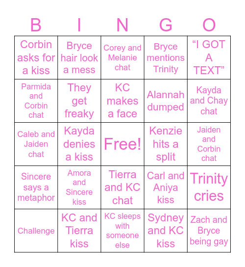 Love Island Episode 19 Bingo Card