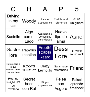 Deltarune Chapter 5 Bingo Card