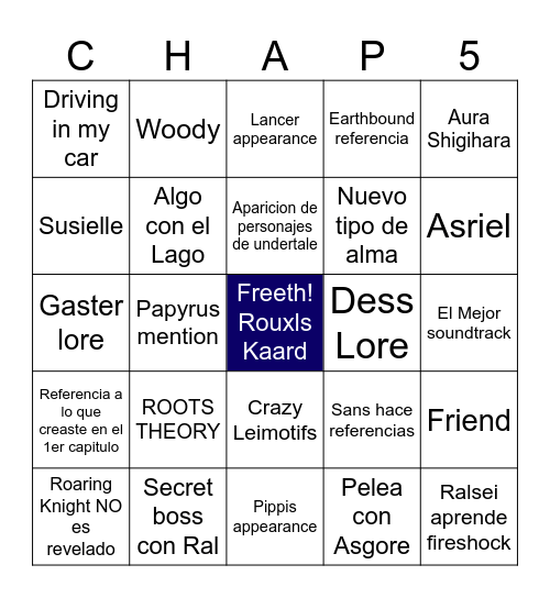 Deltarune Chapter 5 Bingo Card