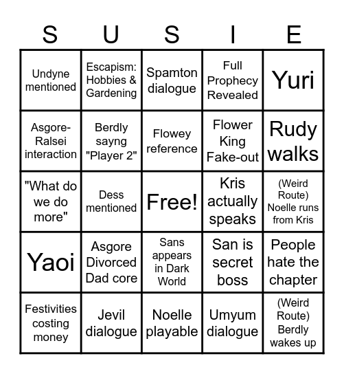 Deltarune Chapter 5 Bingo Card