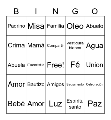 Bingo de bautizo Bingo Card