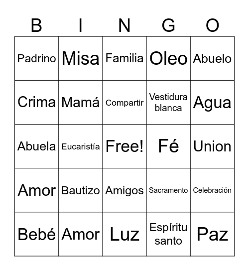 Bingo de bautizo Bingo Card