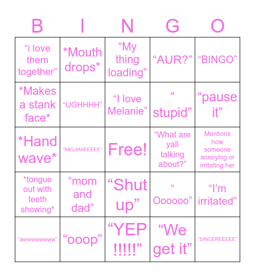 What will Dee Dee say? Bingo Card