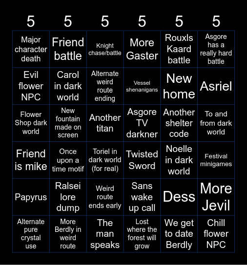 DELTARUNE CHAPTER 5 BINGO Card