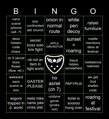 Deltarune Chapter 5 Bingo Card