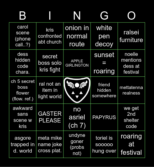 Deltarune Chapter 5 Bingo Card