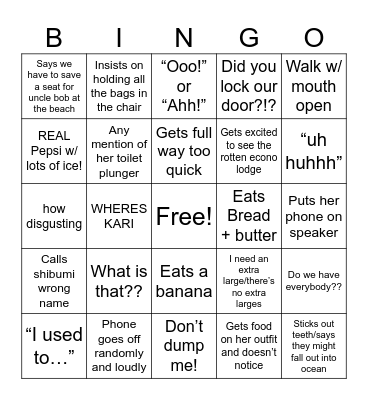 Grandma Bingo Card