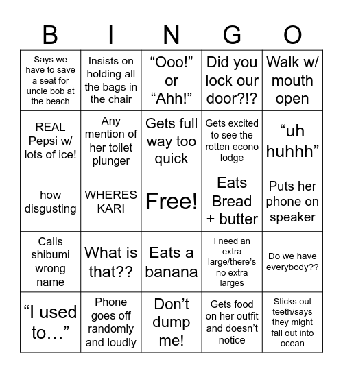 Grandma Bingo Card