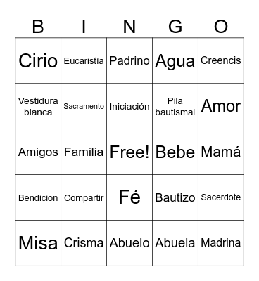 Bingo de bautizo Bingo Card