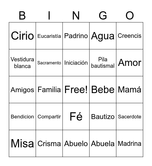 Bingo de bautizo Bingo Card