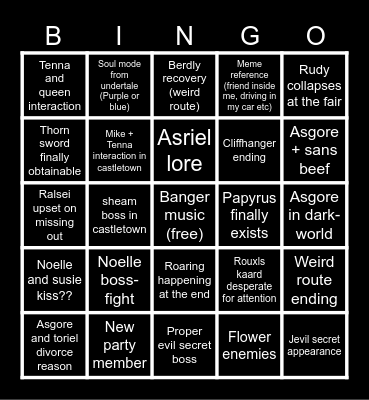 Deltarune Bingo Card