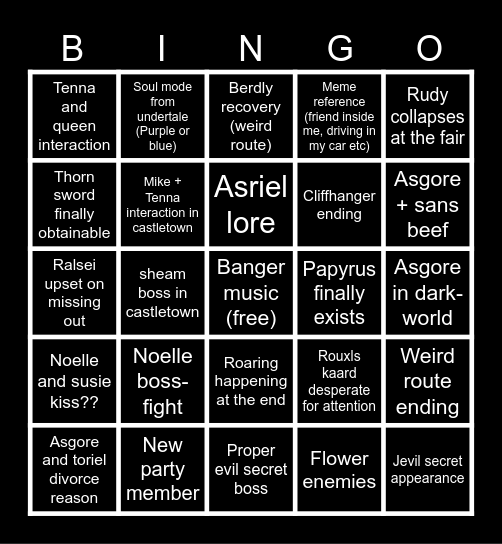 Deltarune Bingo Card