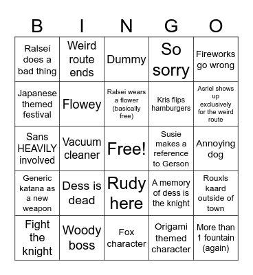 Deltarune Tomorrow Bingo Card