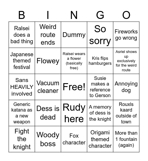 Deltarune Tomorrow Bingo Card