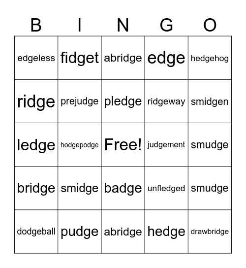 -dge trigraph Bingo Card