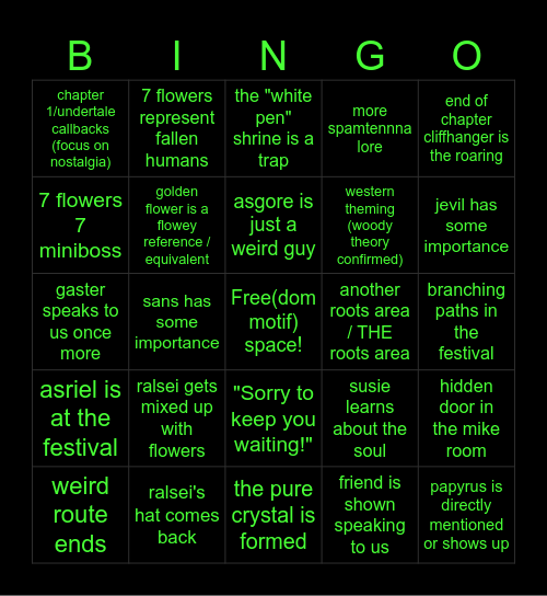 DELTARUNE Chapter 5 Bingo Card