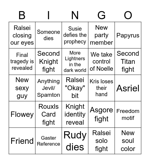 DELTARUNE Chapter 5 Bingo Card Bingo Card