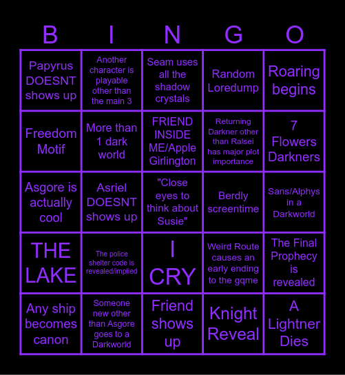 DELTARUNE TOMORROW Bingo Card