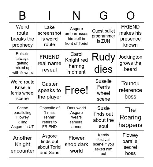 Deltarune chapter 5 Bingo Card