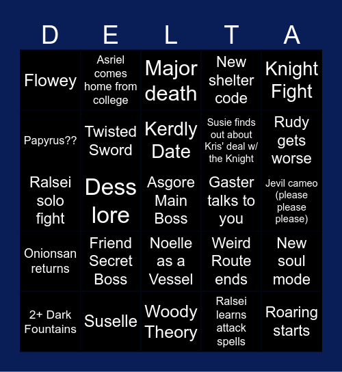 DELTARUNE Chapter 5 Bingo Card