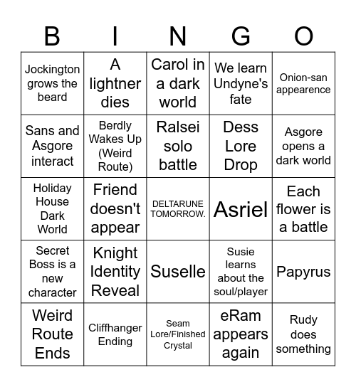 Deltarune Chapter Five Bingo Card Bingo Card