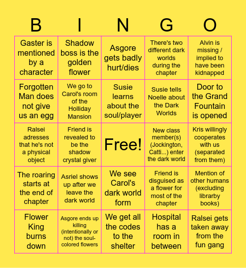 Deltarune Chapter 5 Bingo Card