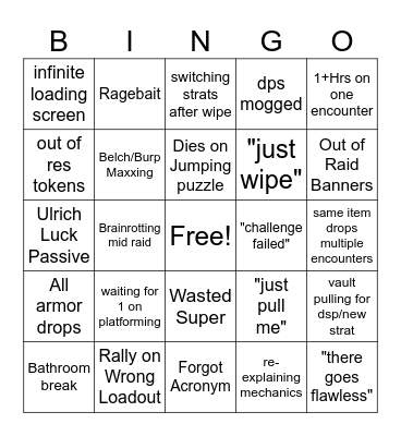 Raid Night Bingo Card