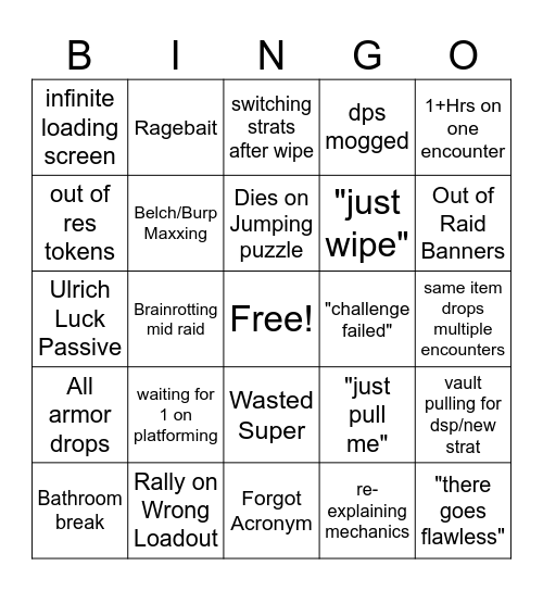 Raid Night Bingo Card
