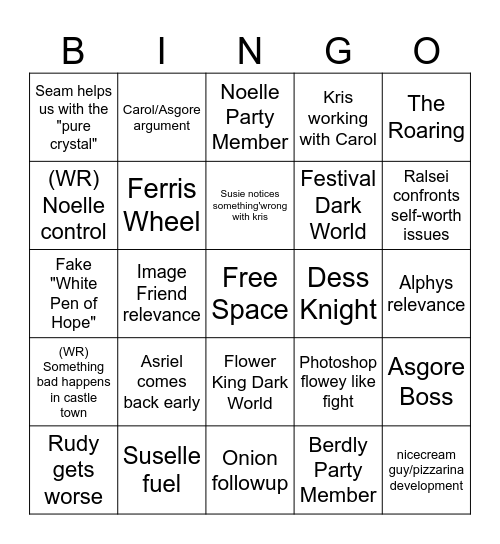 Deltarune chapter 5 predictions Bingo Card