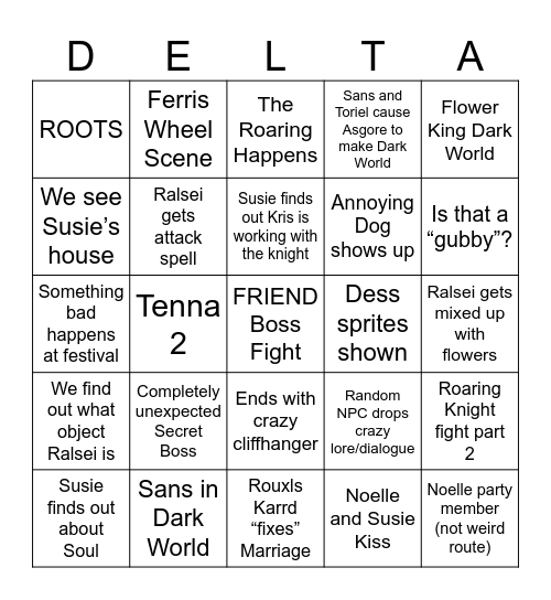 Deltarune Chapter 5 DELTA Bingo Card