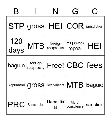R.A 5527 Bingo Card