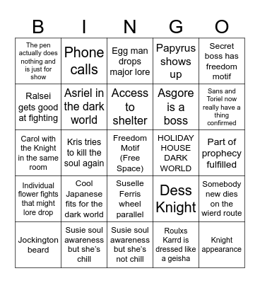 Deltarune Bingo Card