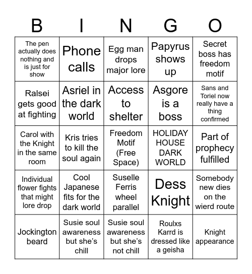 Deltarune Bingo Card