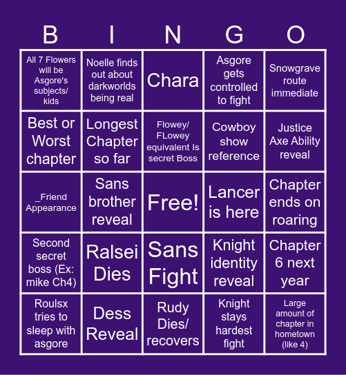 Chapter 5 DELTARUNE Bingo Card