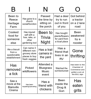 Blairsville BINGO Card