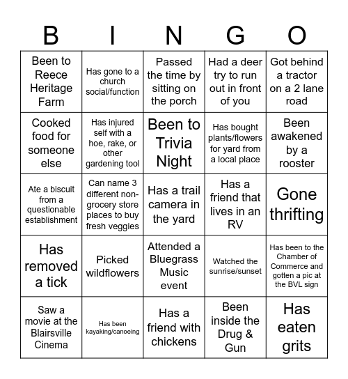 Blairsville BINGO Card