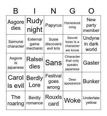 Deltarune Bingo Card