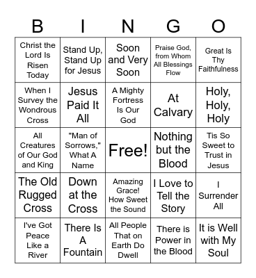 Baptist Hymnal Bingo Card