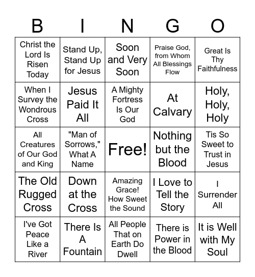 Baptist Hymnal Bingo Card