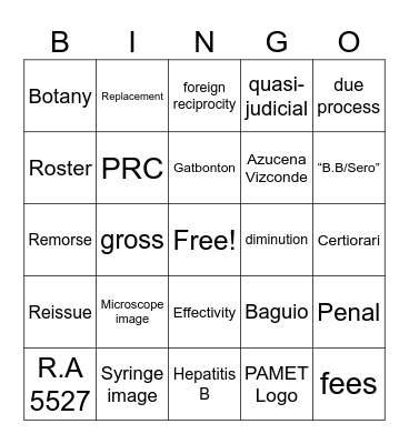 R.A 5527 Bingo Card