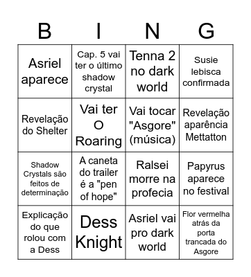 Previsões Capítulo 5 Deltarune Bingo Card