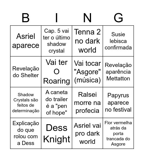 Previsões Capítulo 5 Deltarune Bingo Card