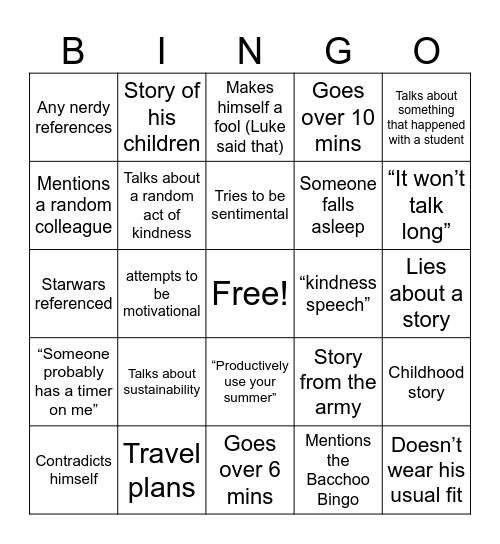 Bacchoo Bingo Card