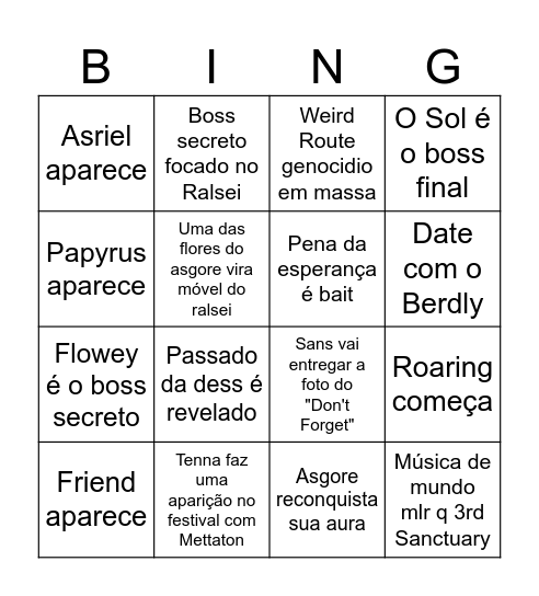 DELTARUNE Chapter 5 Bingo Card