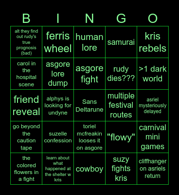 deltarune ch 5 predictions Bingo Card