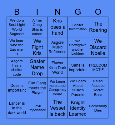 Deltarune Chapter 5 Bingo Card